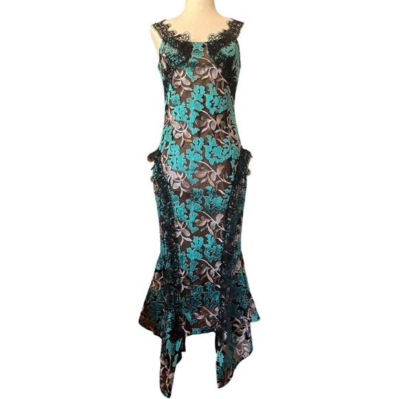 NWT Elliatt Quartz Dress Gown Peacock Black Teal Lace Brocade Embroidery Sm - Picture 4 of 16